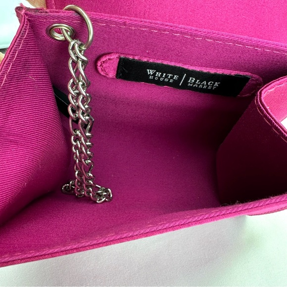 White House Black Market Pink Fuchsia Satin Clutch Purse with Bow - Picture 5 of 11